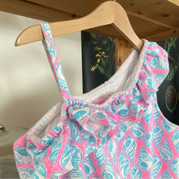 Lilly Pulitzer Pink Blue Seashell Print One Shoulder Ruffle Shorts Terry Romper - Picture 6 of 13
